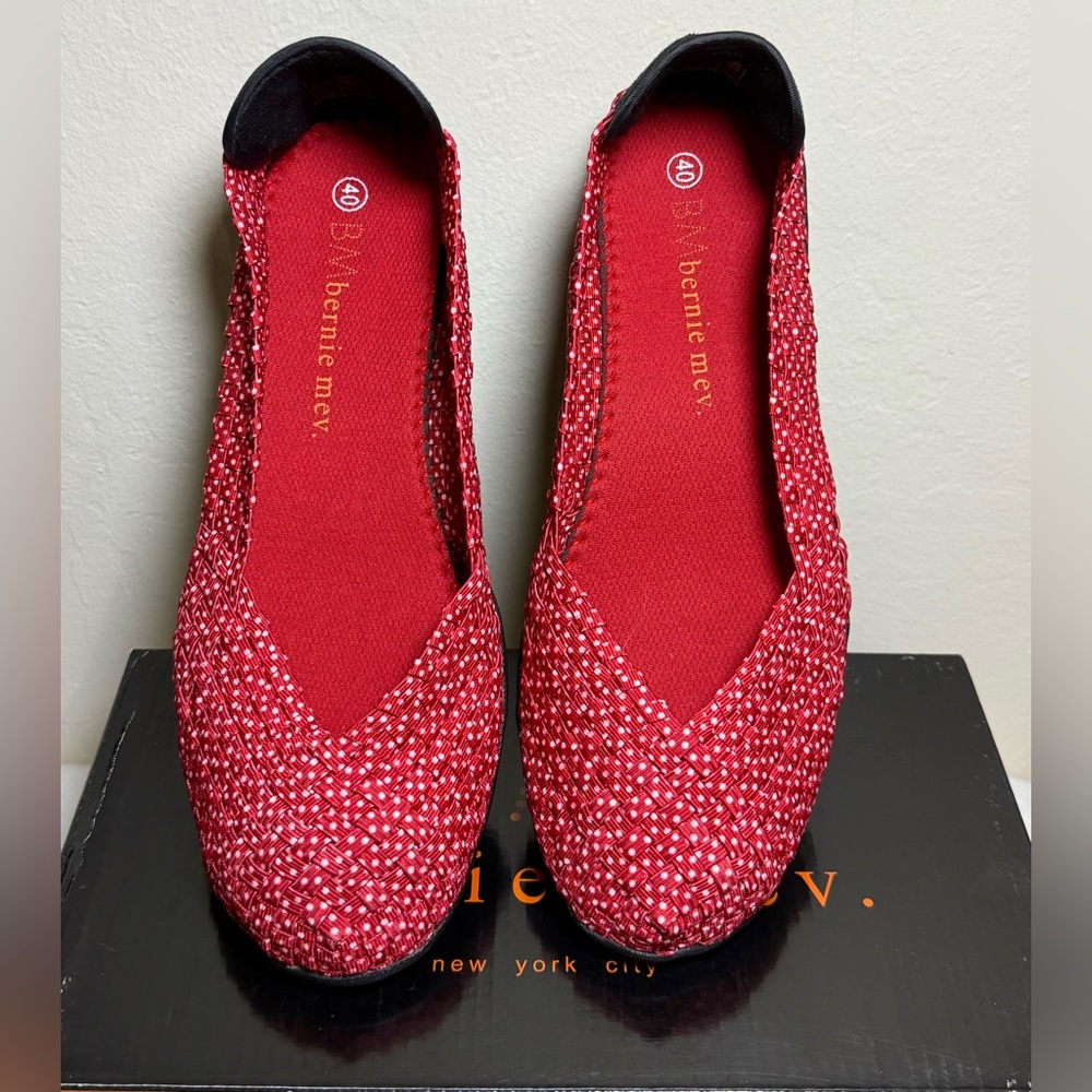 Bernie Mev “Catwalk” Red Polka Dot Woven Flats -  Size 9 - 9 1/2 (EU 40) NWT
